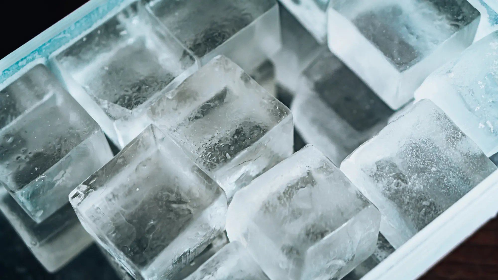 a stack of clear self-made ice cubes 5 × 5 cm